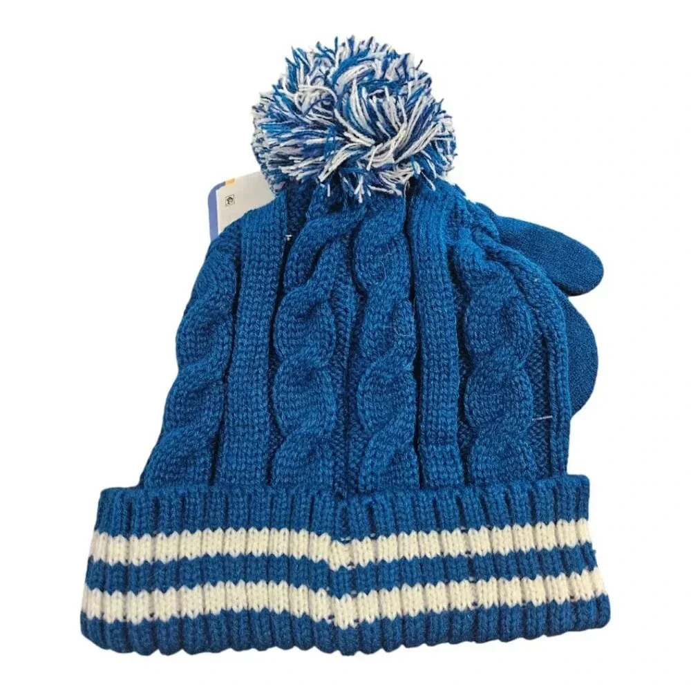 Disney Mickey Mouse Blue and White Winter Beanie Hat and Mitten Set - Picture 4 of 5